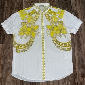 Versace Floral Print Short Sleeve Button Down Shirt